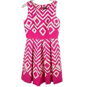 Taylor Woman's Hot Pink & White Jacquard Fit &‎ Flare Sleeveless Dress Size 8
